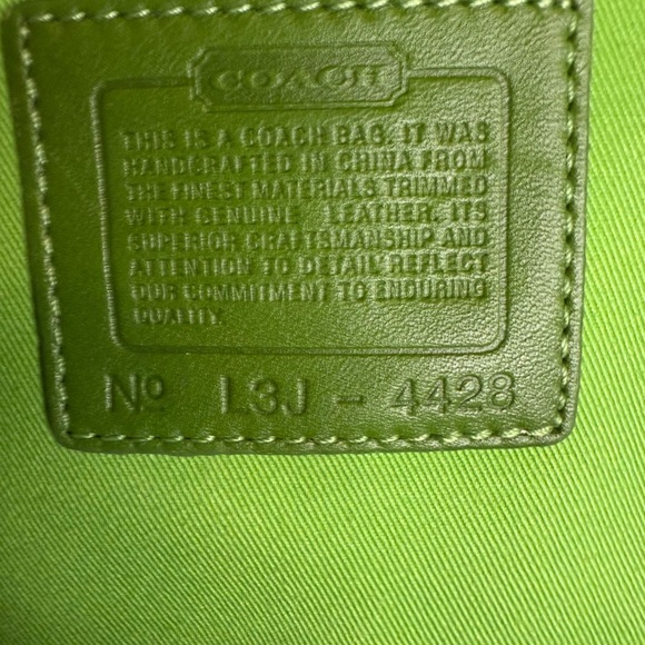 VINTAGE 90s COACH EUC Canvas Tote with Tan Leather Trim and Green Interior - Picture 4 of 7